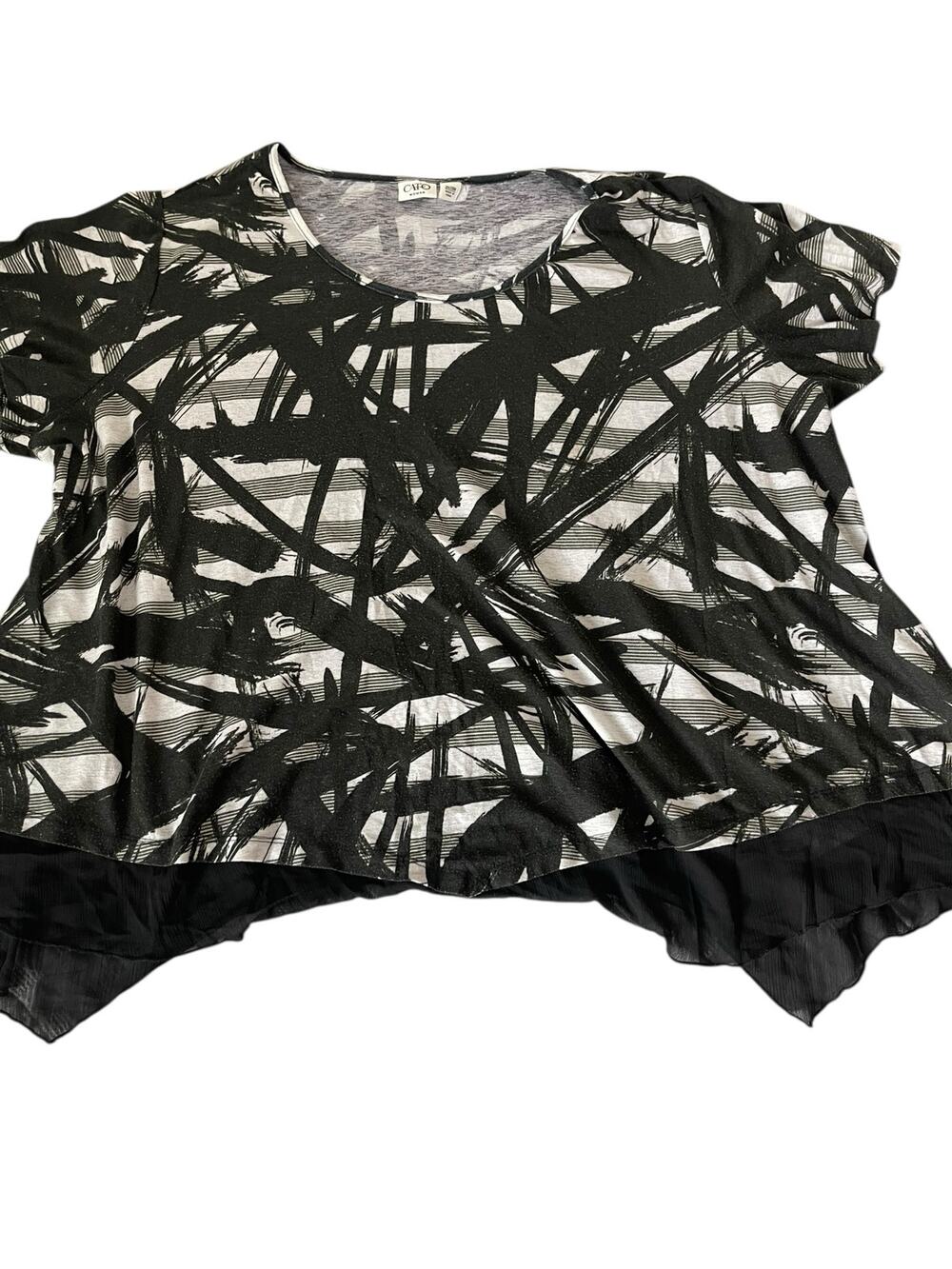 Cato Black & White Printed Short Sleeve Blouse Women's Size 26/28W